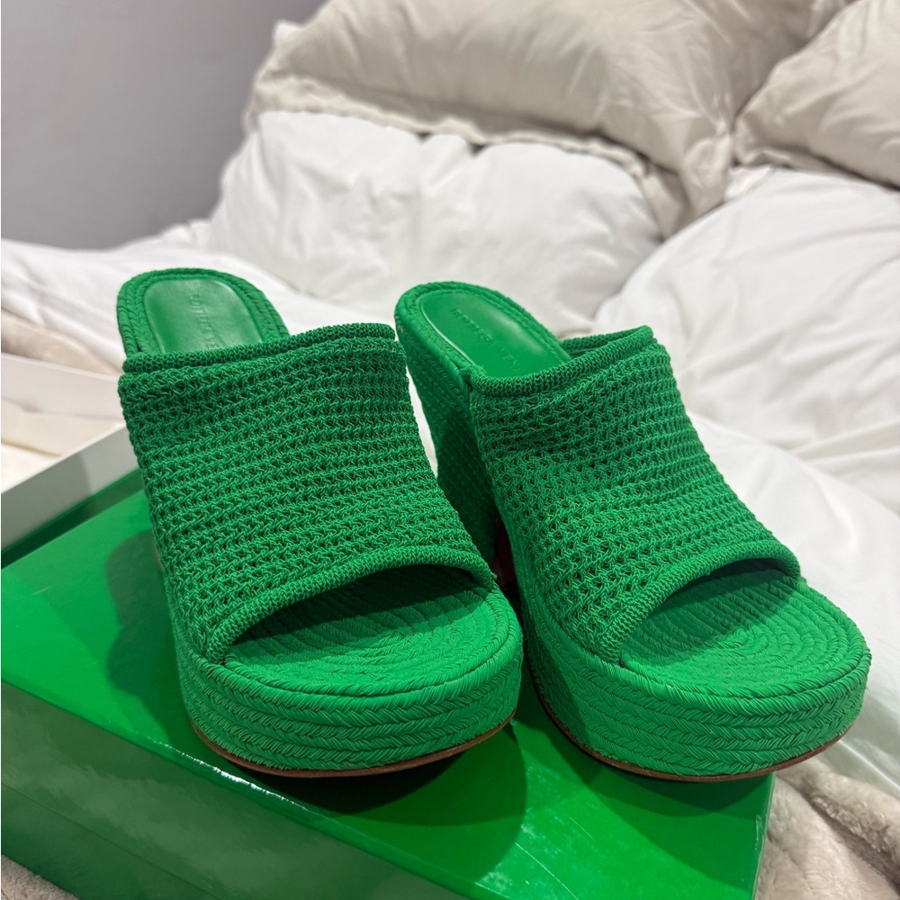Bottega Veneta Nib Green Knit Slide wedges